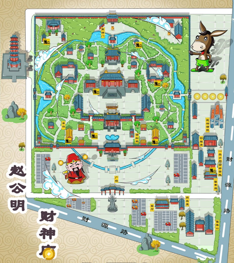 东河镇寺庙类手绘地图